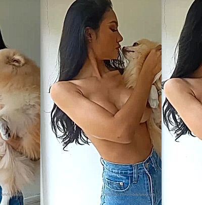 sexy onlyfans model Ploytigerstam cuddles her dog big tits