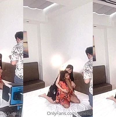 amazing couples June Liu holding her girlfriend’s tits while photo shooting onlyfans