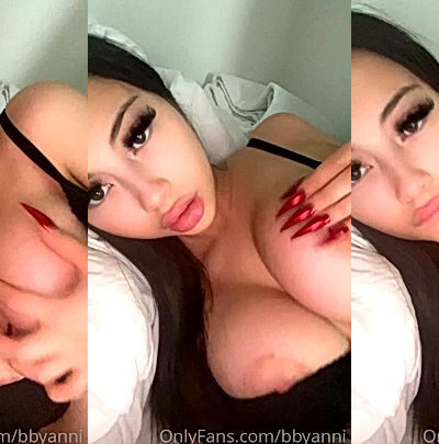 sexy doll  Bbyanni plays with her lovely tits on the bed for the cam, leaked onlyfans