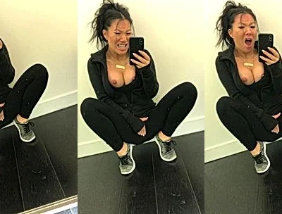 Asa Akira recorded a mirrorvideo of her slow touching her sey body on cam