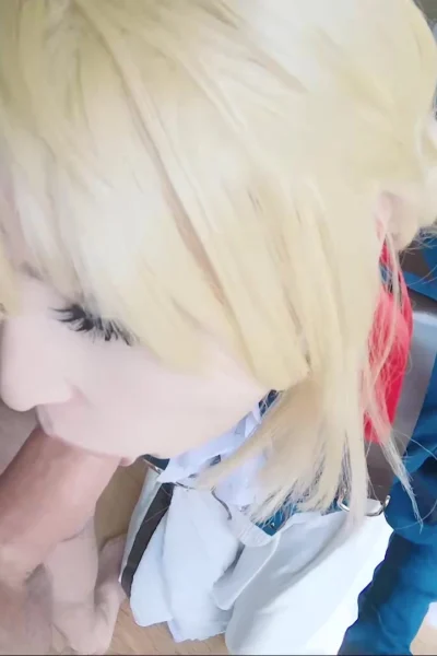sexy little slut Hidori Rose on her knees giving sloppy wet blowjob