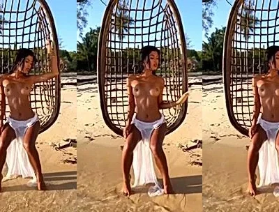 spoiled onlyfans model Tita Sahara takes of her lingerie and shows her big tits in the beach